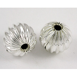 Ottone perline ondulato, colore argento placcato, tondo, circa10 mm di diametro, foro:2mm