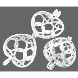 Ciondoli di gabbia in ottone, cavo, cuore, argento, 21x16x11mm, Foro: 2x4 mm, misura interiore: 14x10.5 mm