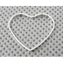 Brass Links, Valentine's Day Jewelry Accessory, Heart, Silver Color Plated, about 21mm wide, 18.5mm long, 1mm thick