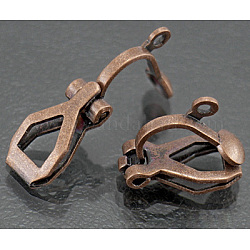 Brass Clip-on Earring Findings, for Non-Pierced Ears, Nickel Free, Red Copper, 13x6x7mm, Hole: 1mm