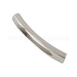 Brass Tube Beads, Curved, Platinum Plated, Nickel Free, about 5mm wide, 32~33mm long, hole: 4mm