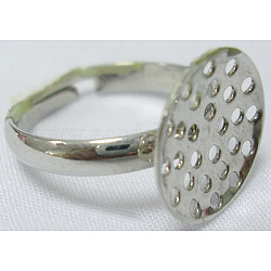 Латуни баз сито кольцо, регулируемый, без никеля , платиновый цвет, Размер: Кольцо: около 19 мм диаметром, шириной 3 мм , круглом подносе: около 20 mm диаметром, 32 отверстия
