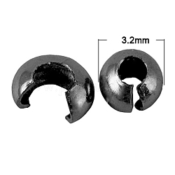 Messing Crimpperlen Abdeckungen, Nickelfrei, Runde, Metallgrau, ca. 3.2 mm Durchmesser, 2.2 mm dick, Bohrung: 1 mm