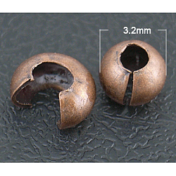 Perles à écraser couvre, sans nickel, cuivre rouge, environ 3.2 mm de diamètre, épaisseur de 2.2mm, Trou: 1mm
