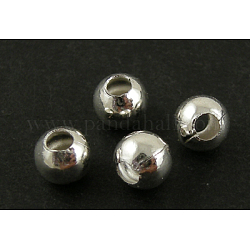 Perles rondes lisses en laiton, perles d'espacement cousues, couleur d'argent, 5mm, Trou: 1.5mm