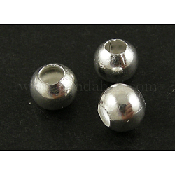 Латунные гладкие круглые бусины, лоскутных шарик прокладки, серебряные, 6 мм, отверстие : 2.5 мм