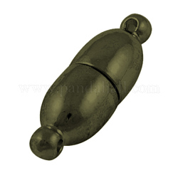 Brass Magnetic Clasps with Loops, Oval, Antique Bronze, 20x7mm, Hole: 1mm
