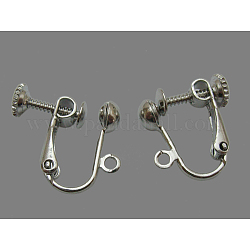 Brass Clip-on Earring Findings, Platinum Color, about 16mm wide, 15mm long, hole: 1.5mm