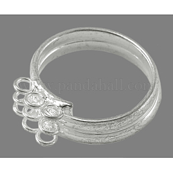 Bases de anillo de bucle ajustable, latón, color plateado, aproximamente 17 mm de diámetro interior