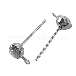 Brass Post Earring Findings, with Loop and Rhinestone, Platinum Color, about 4mm wide, 15mm long, hole: 0.5mm, Pin: 0.8mm