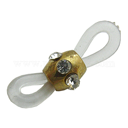 Eyeglass Holders, Glasses Rubber Loop Ends, Brass, with Rhinestones, Nickel Free, Golden, about 6.5mm wide, 20mm long