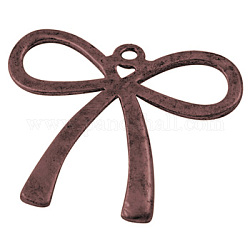 Tibetan Style Alloy Bowknot Pendants, Red Copper, Lead Free & Cadmium Free, 35x33x1.5mm, Hole: 2.5mm