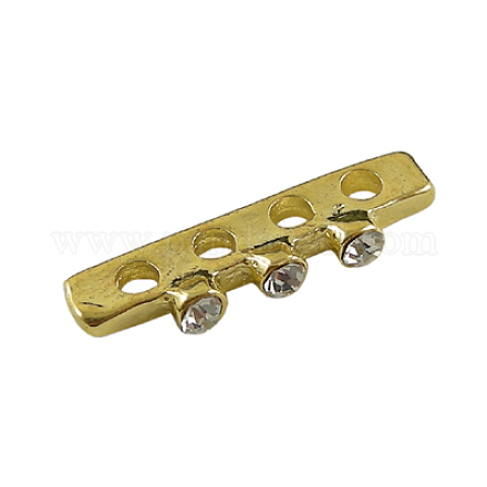 ラインストーンと真鍮のスペーサーバー  ゴールドカラー  約5 mm幅  長さ18mm  穴：1.5mm  4の穴 EC490-3G-1