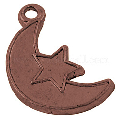 Alloy Finding Pendants, Moon, Cadmium Free & Nickel Free & Lead Free, Red Copper, 24x13x2mm, Hole: 2mm