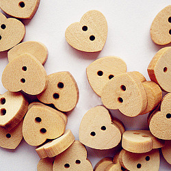 Encantador 2-hoyo botón de costura básico en forma de corazón, Botones de madera, burlywood, abou 13 mm de largo, 15 mm de ancho, 100 unidades / bolsa