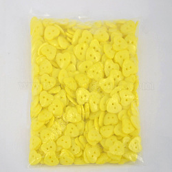 Botones en forma de corazón encantadoras, botón de plástico abs, amarillo, aproximamente 14 mm de diámetro, agujero: 1.5 mm, aproximamente 400 unidades / bolsa