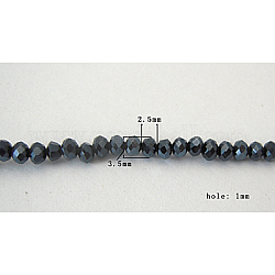 Abalorios de vidrio electroplate hebra, color de ab chapado, facetados, rerondana plana, negro, 3.5x2.5mm, agujero: 1 mm, aproximamente 123~127 pcs / cadena, 13.7~14.1 pulgada (35~36 cm)