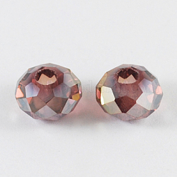 Electroplate Glass Beads, Faceted, Rondelle, AB Color, Salmon, 10x7mm, Hole: 3mm