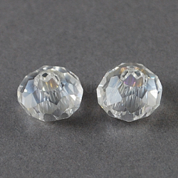 Electroplate Glass Beads, Faceted, Rondelle, AB Color, White, 10x7mm, Hole: 3mm