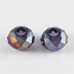 Electroplate Glass Beads, Faceted, Rondelle, AB Color, Indigo, 10x7mm, Hole: 3mm