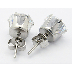 キュービックジルコニアスタッドピアス  ステンレス製ベース付き  透明  約5 mm幅  長さ14.4mm  厚さ0.7mm&nbsp;EJEW-H074-01