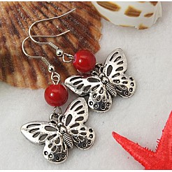 Болтающийся серьги бабочки EJEW-JE00214