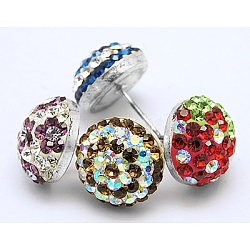 Austrian Crystal Ear Studs, with 925 Sterling Silver and Polymer Clay Findings, Half Round, Mixed Color, 16x9mm, Pin: 0.8mm