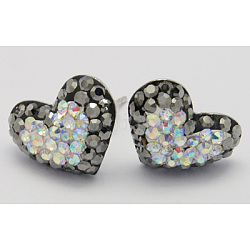 Austrian Crystal Ear Studs, with 925 Sterling Silver, Heart, Colorful, 15.7mm, 12x15x5.4mm, Pin: 0.8mm