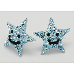 Austrian Crystal Star Ear Studs, with Sterling Silver Base, Aquamarine and Jet, Size: about 15.7mm long, Sstar: 19x20x5mm, Pin: 0.8mm thick