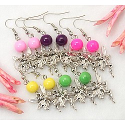 Orecchini pendenti fata, con ciondoli di stile tibetano, perline di vetro e ganci di orecchini in ottone, colore misto, 48mm