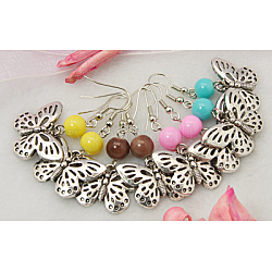 Farfalla orecchini pendenti, con perle di vetro e ottone orecchino gancio, colore misto, 45mm