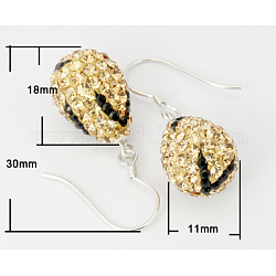 Austrian Crystal Earrings, with Sterling Silver Hook and Polymer Clay, 552_Light Brown, Size: about 30mm long, 11mm wide, oval, 18mm long, 11mm wide