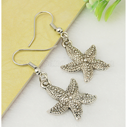 Tibetan Style Starfish/Sea Stars Earrings EJEW-JE00158-12-1