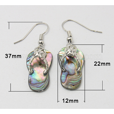 Natural Sea Shell Slippers Dangle Earrings EJEW-Q397-1