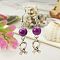 Dangle Awareness Ribbon Earrings, with Tibetan Style Pendant, Glass Beads and Brass Earring Hook, Purple, 47mm