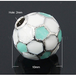 Alloy Enamel Beads, FootBall/Soccer Ball Beads, Platinum Metal Color, Light Sky Blue, 10mm, Hole: 2mm