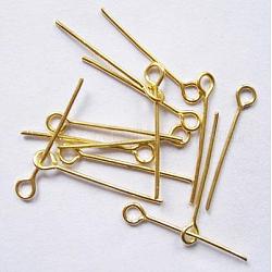 Brass Eye Pin, Cadmium Free & Lead Free, Golden, about 2.6cm long, 0.7mm thick, hole: about 2mm, about about 11000pcs/1000g