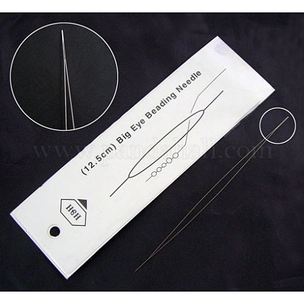 ステンレス鋼の折りたたみ可能な大きな目ビーズ針  シードビーズ針  ジュエリー作りのためのビーズ刺繍針  ステンレス鋼色  125x0.3mm ES001Y-1