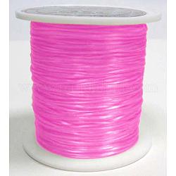 Cuerda de cristal elástica plana, Hilo de cuentas elástico, para hacer la pulsera elástica, teñido, fucsia, 0.8mm, alrededor de 65.61 yarda (60 m) / rollo