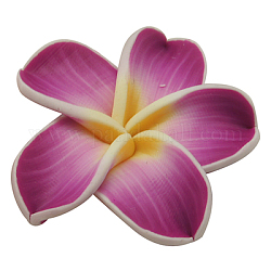 Handmade Polymer Clay Plumeria Beads, Flower,  Fuchsia, about 34mm in diameter, 11mm thick, hole, 1mm