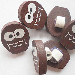 Painted  Shank Button Shaped in Owl, Wooden Buttons, Coconut Brown, about 20mm long, 16mm wide, 4mm thick