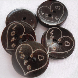 2-луночное любят лакированные кнопки DIY, Деревянные пуговицы, черный коричневый, диаметром около 20 мм 