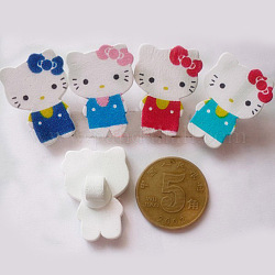 Hello Kity Pinback Buttons, Wooden Buttons, Mixed Color, about 25mm long, 19mm wide, 50pcs/bag