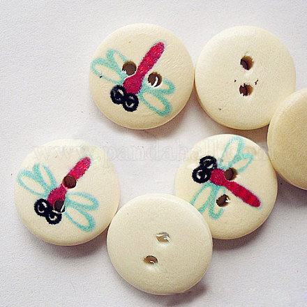 Boutons ronds 2 trous avec motif peint libellule pour les enfants NNA0YW7-1