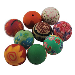 Handmade Polymer Clay Beads, Round, Mixed Color, about 20mm in diameter, hole:2mm