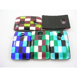 Handmade Silver Foil Glass Pendants, Twist Rectangle, Mixed Color, Size: about 49mm long, 29mm wide, hole: 6mm
