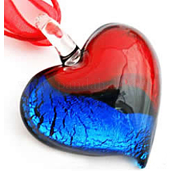 Handmade Silver Foil Glass Big Pendants, Heart, Colorful, Size: about 40mm wide, 50mm long