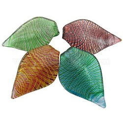 Handmade Silver Foil Glass Big Pendants, Leaf, Mixed Color, Size: about 46mm wide, 73mm long, hole: 11mm