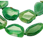 Chapelets de perles en pierre gemme naturelle, tranches d'agate, agate craquelé, teinte, pépites, verte, 30~65x26~40x7~9mm, Trou: 1.5mm, Environ 6~11 pcs/chapelet, 15.5 pouce