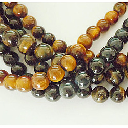 Perles en pierres gemme, ronde, oeil de tigre, naturel, couleur mixte, taille: environ 8~14 mm de diamètre, Trou: 1.2~2 mm, 15.5 pouce/brin.